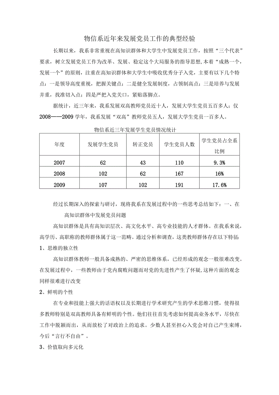 (完整版)近年来发展党员工作的典型经验.docx_第1页