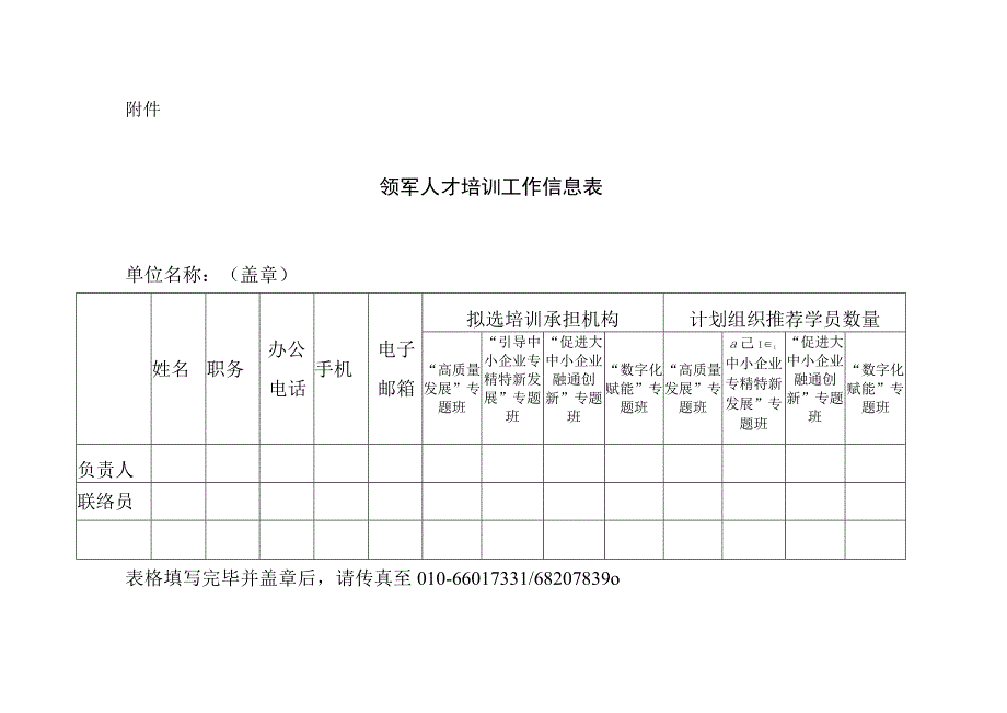 2023－2024年度中小企业经营管理领军人才培训工作信息表.docx_第1页