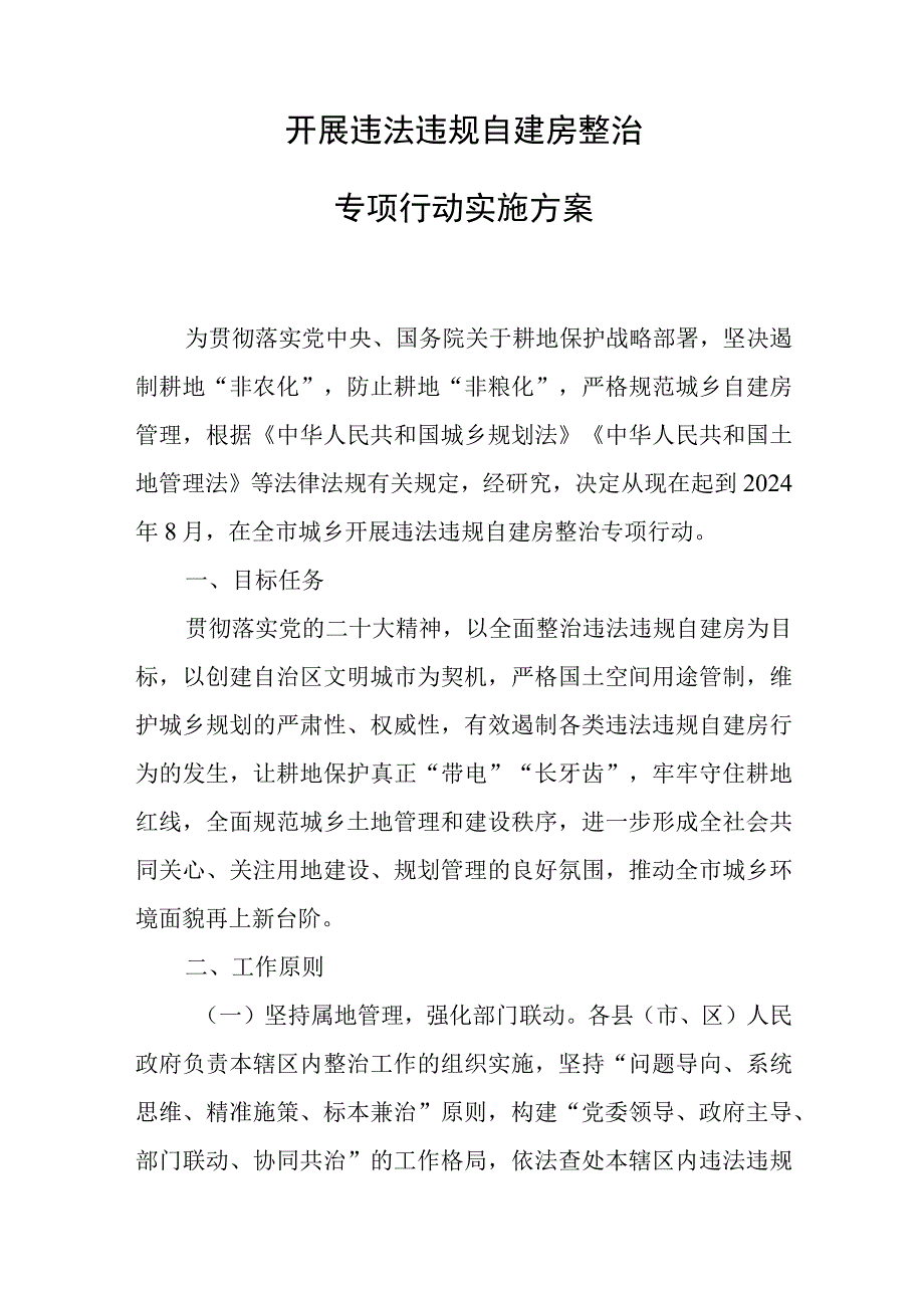 2023年开展违法违规自建房整治专项行动实施方案.docx_第1页