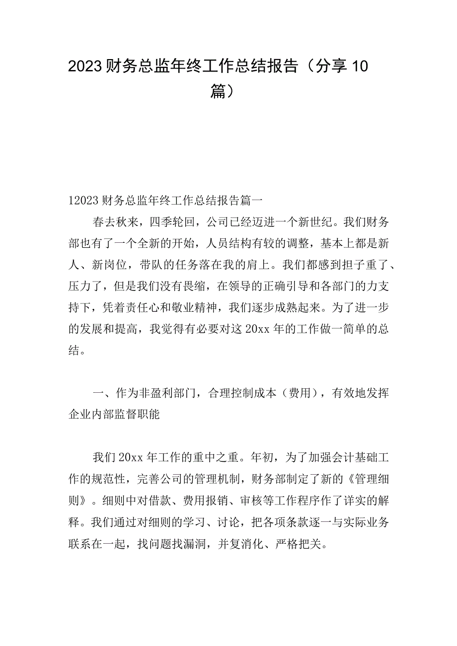 2023财务总监年终工作总结报告（分享10篇）.docx_第1页