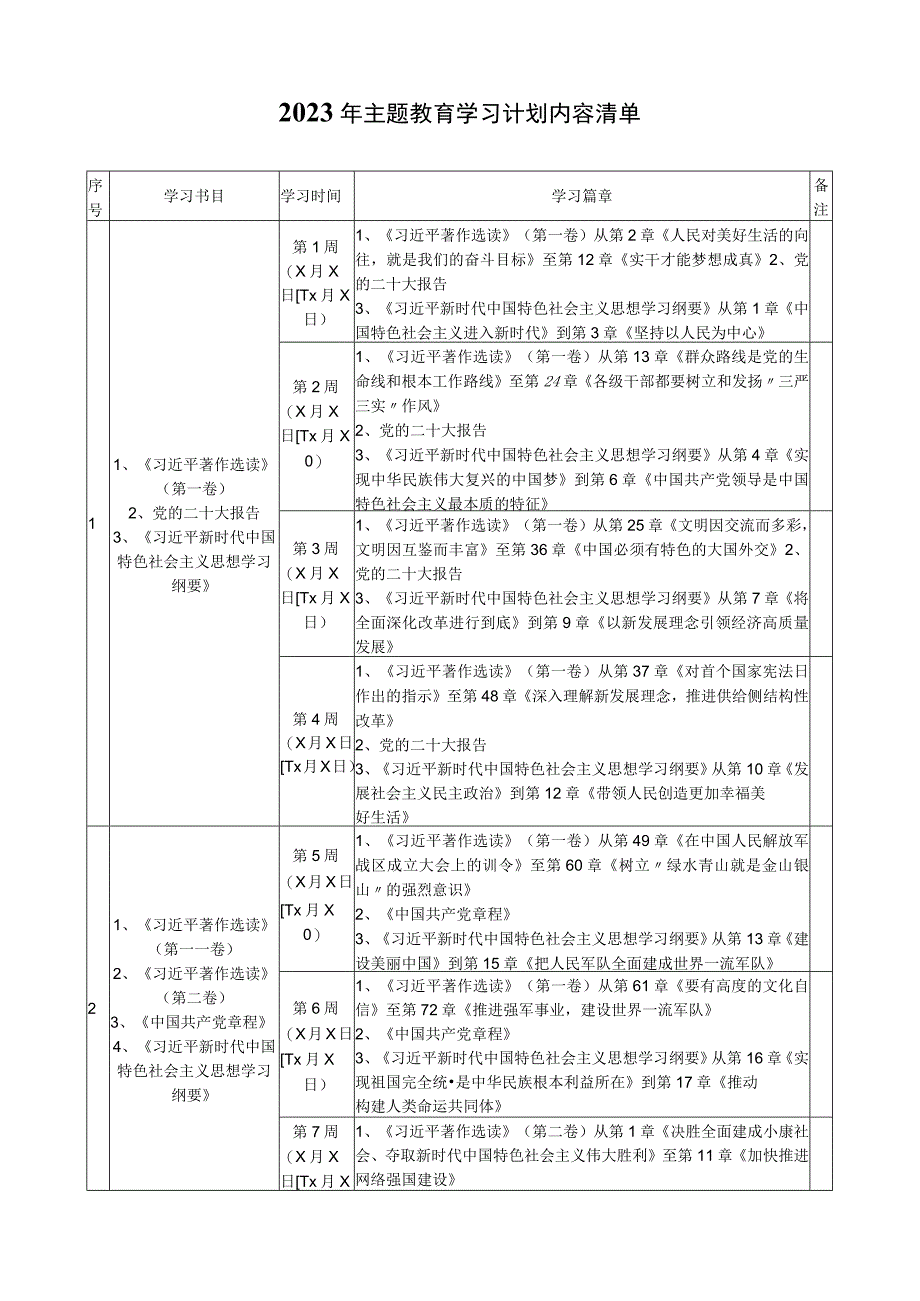 2023年主题教育学习计划内容清单.docx_第1页