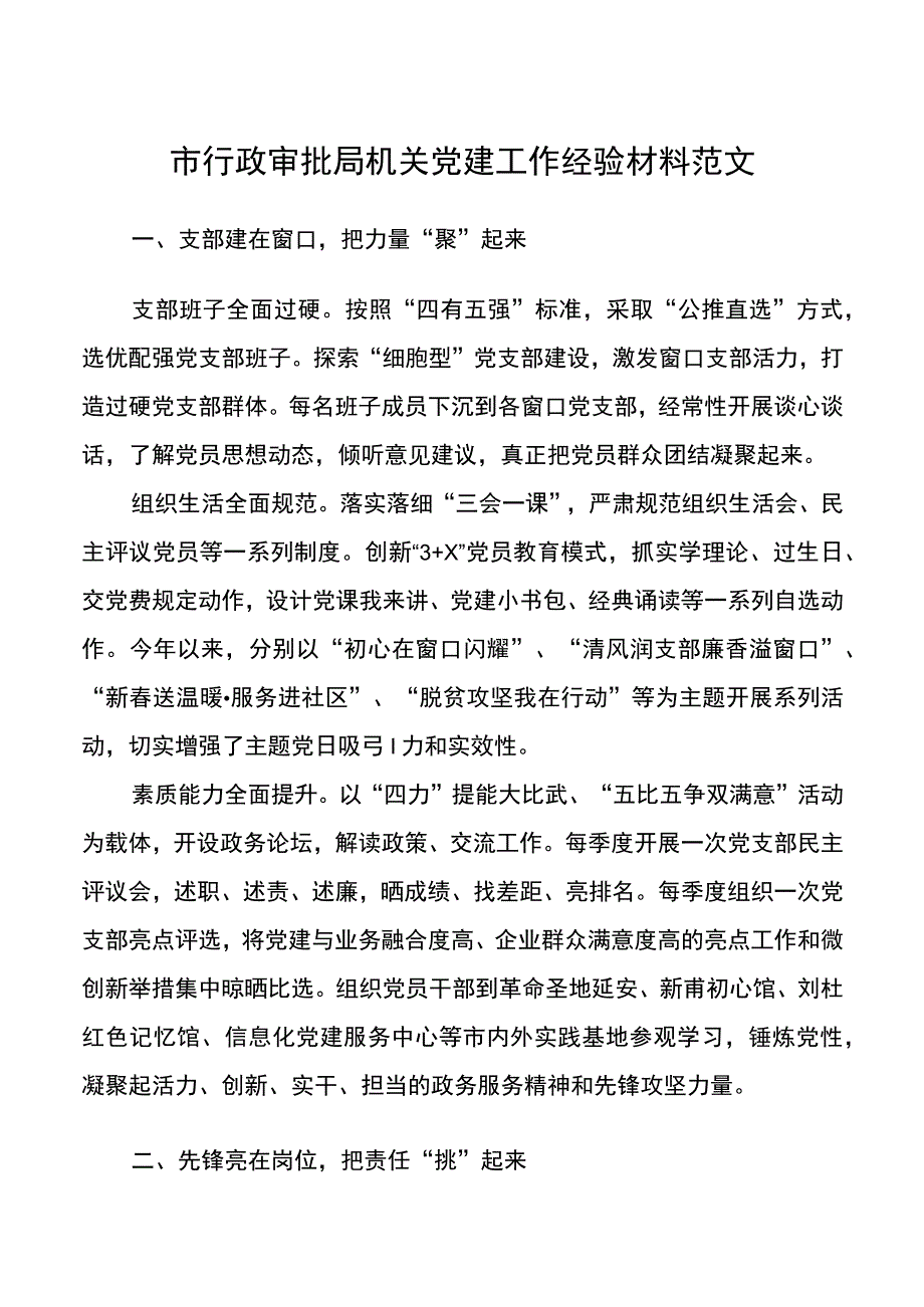 市行政审批局机关党建工作经验材料范文.docx_第1页