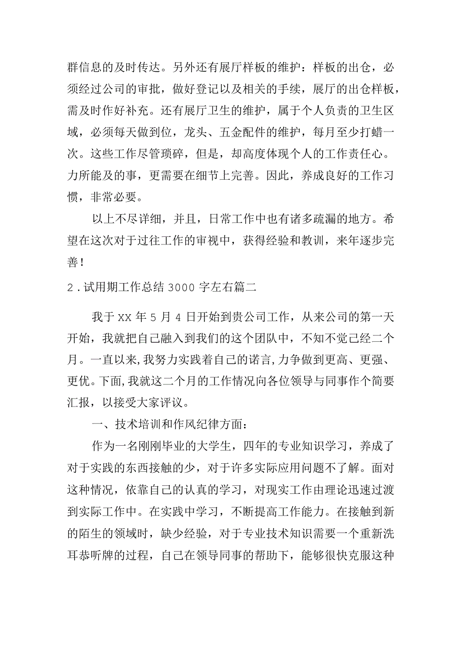 试用期工作总结3000字左右（精选10篇）.docx_第2页