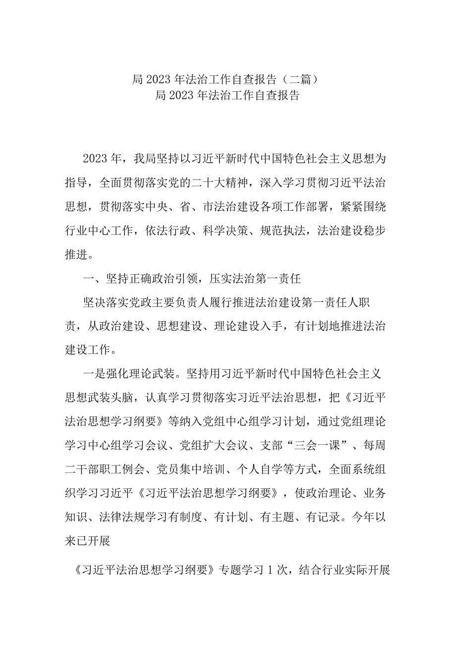 局2023年法治工作自查报告（二篇）.docx_第1页