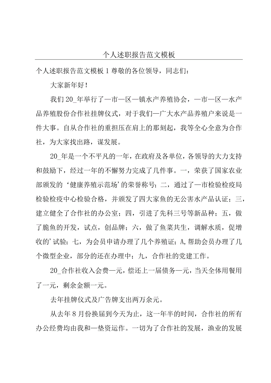 个人述职报告范文模板.docx_第1页