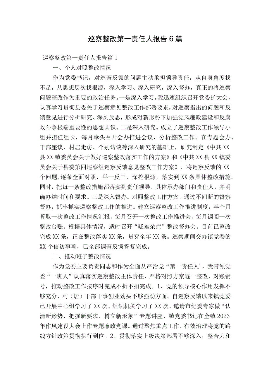 巡察整改第一责任人报告6篇.docx_第1页