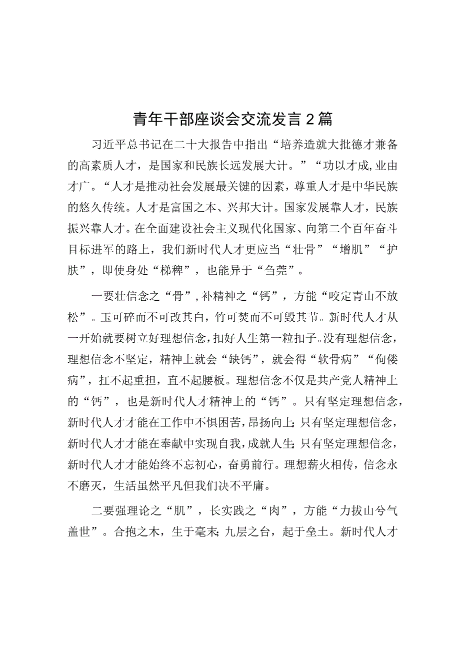 青年干部座谈会交流发言（2篇）.docx_第1页