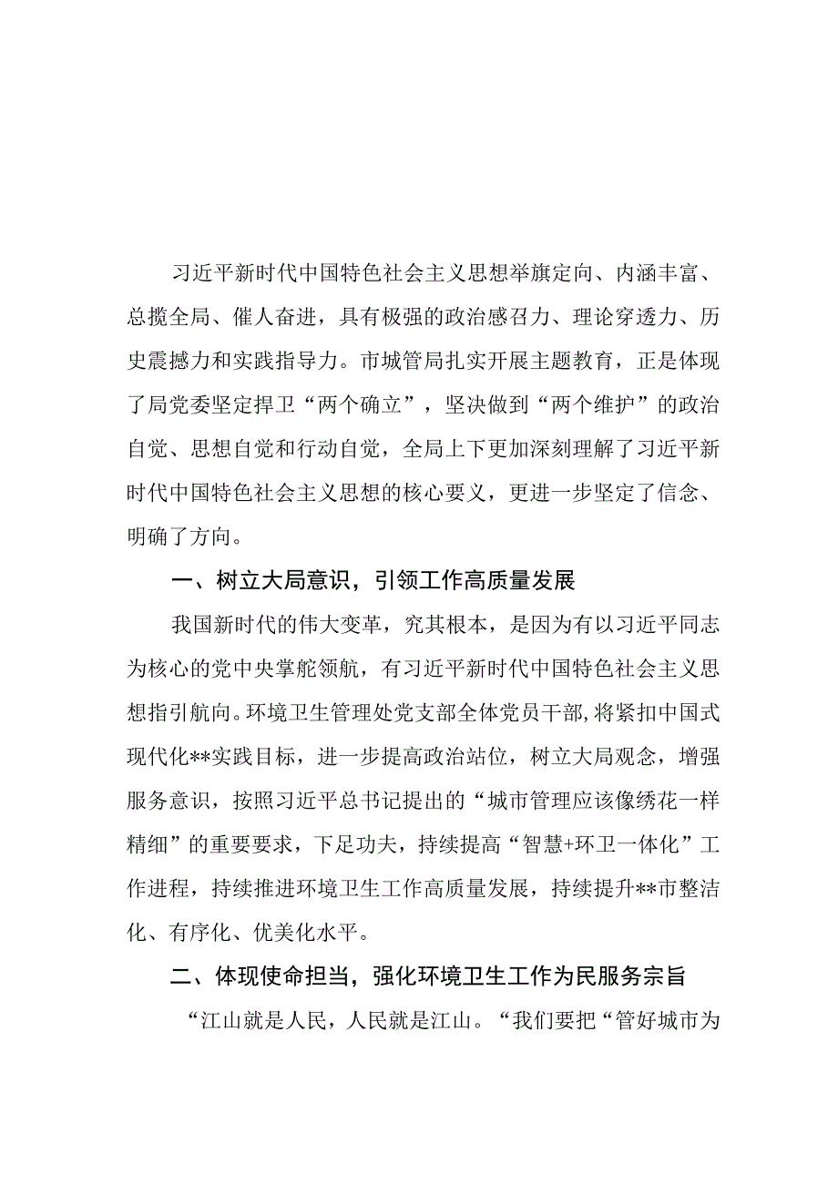 （6篇）城管局领导干部及党员干部2023第二批主题教育心得体会研讨发言材料.docx_第1页