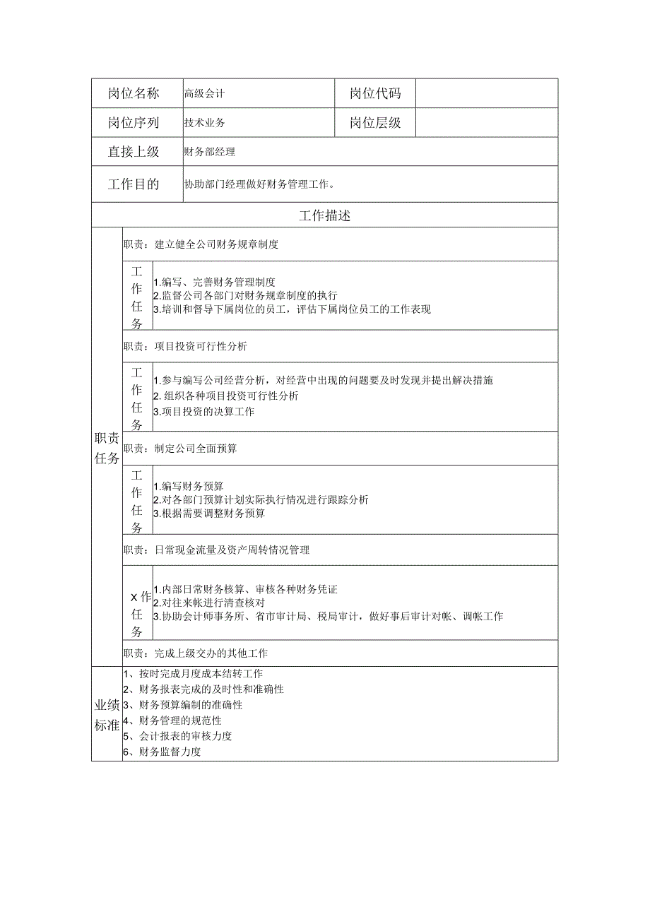 高级会计--工业制造类岗位职责说明书.docx_第1页