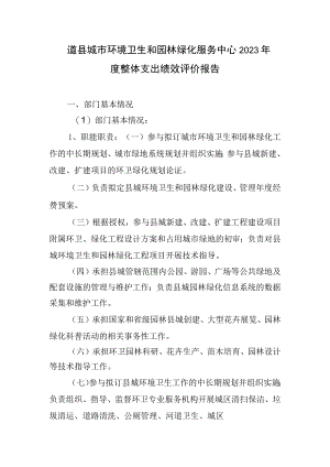 道县城市环境卫生和园林绿化服务中心2021年度整体支出绩效评价报告.docx