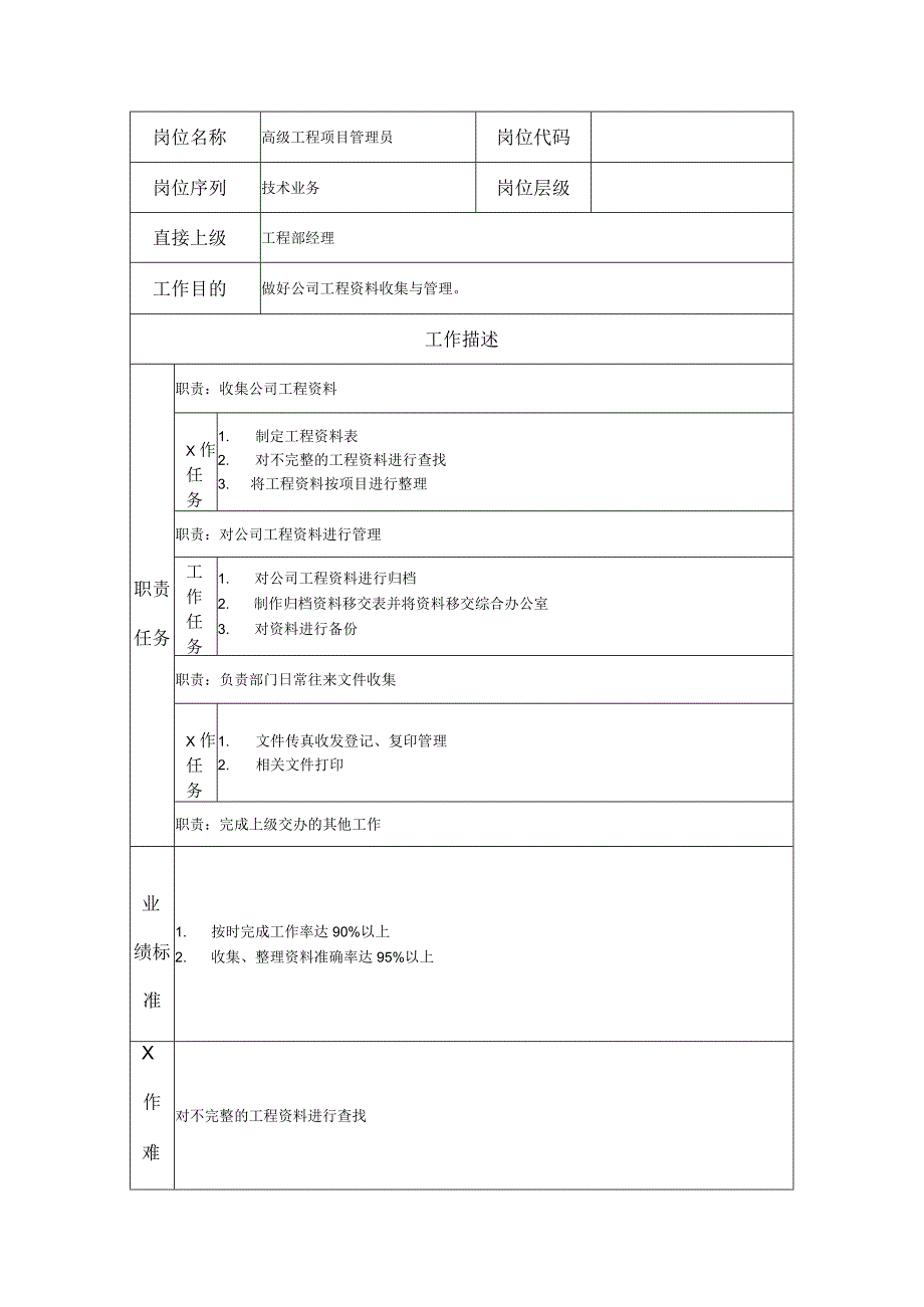 高级工程项目管理员--咨询中介及项目管理类岗位职责说明书.docx_第1页