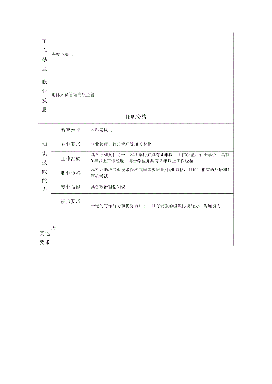 退休人员管理主管--工业制造类岗位职责说明书.docx_第2页