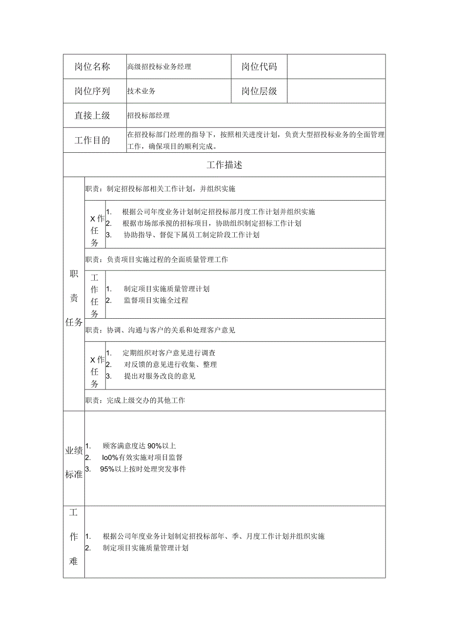 高级招投标业务经理--咨询中介及项目管理类岗位职责说明书.docx_第1页