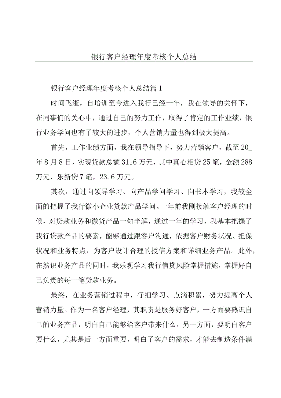 银行客户经理年度考核个人总结.docx_第1页