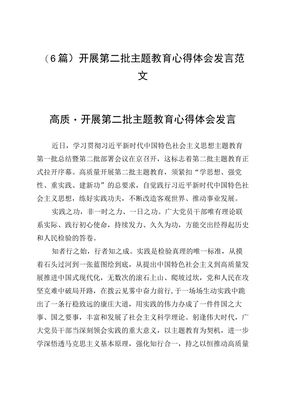 （6篇）开展第二批主题教育心得体会发言范文.docx_第1页