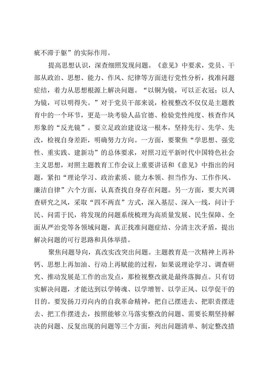 （4篇）抓好主题教育检视整改、分类指导心得体会范文.docx_第2页