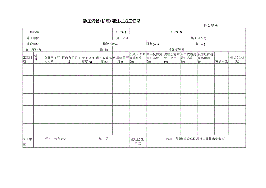 静压沉管(扩底)灌注桩施工记录.docx_第1页