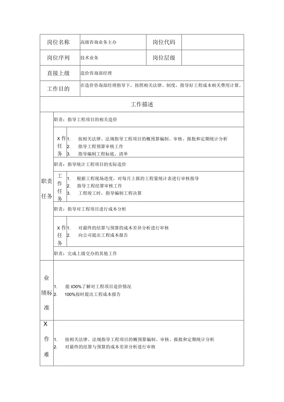 高级咨询业务主办--咨询中介及项目管理类岗位职责说明书.docx_第1页