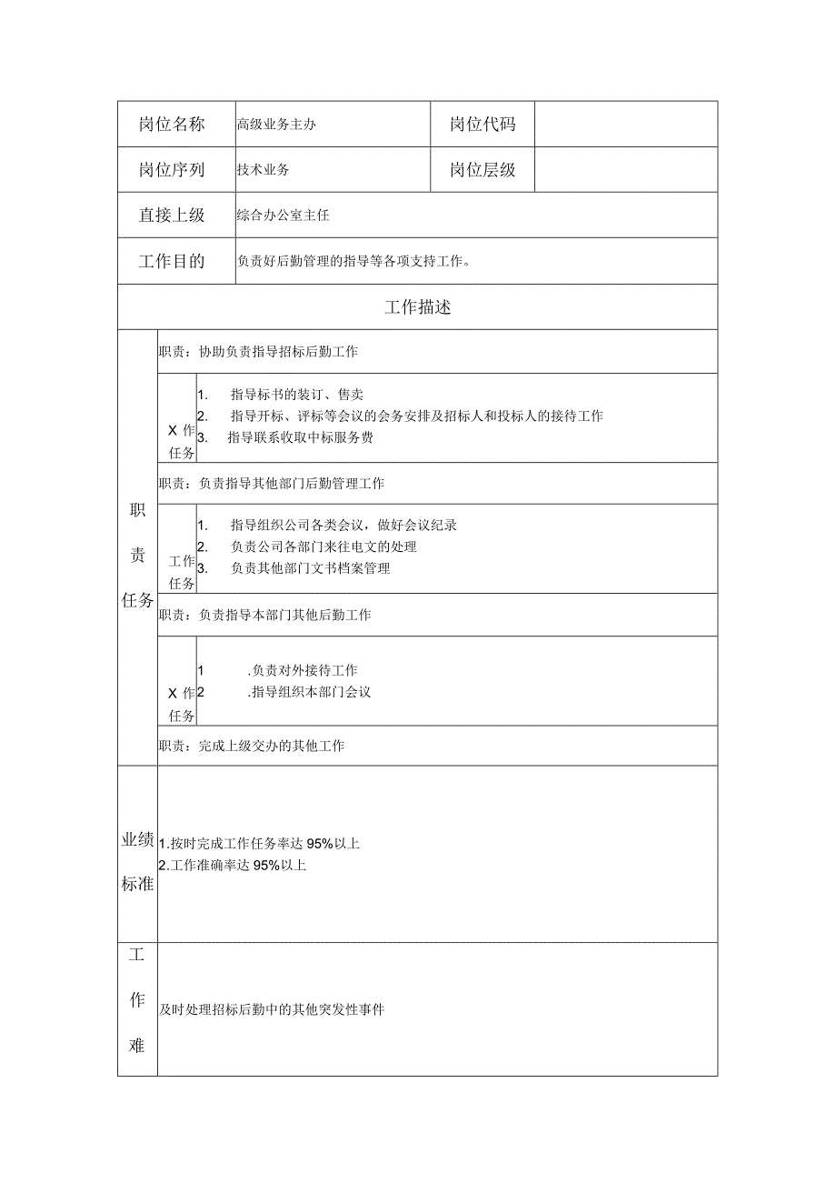 高级业务主办--咨询中介及项目管理类岗位职责说明书.docx_第1页