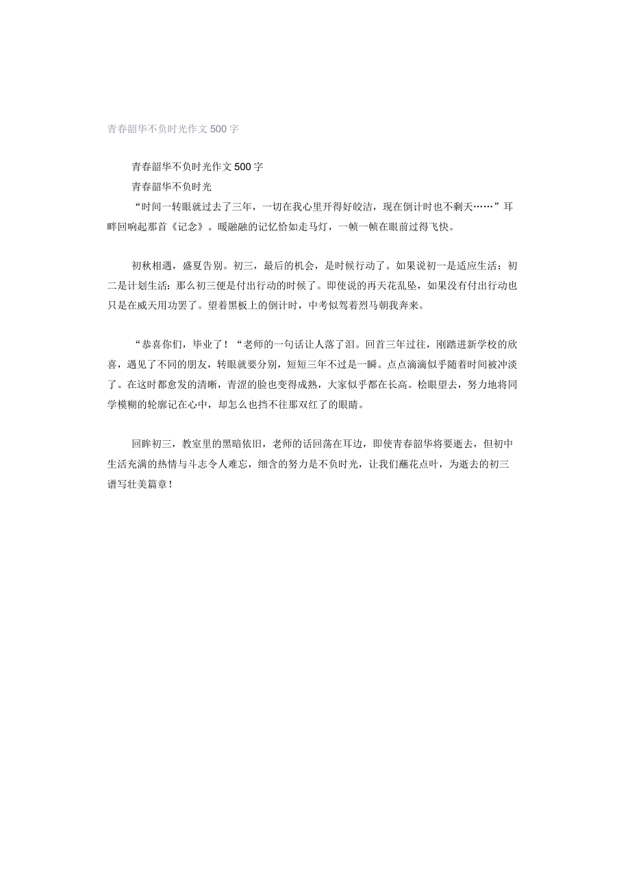 青春韶华不负时光作文500字.docx_第1页