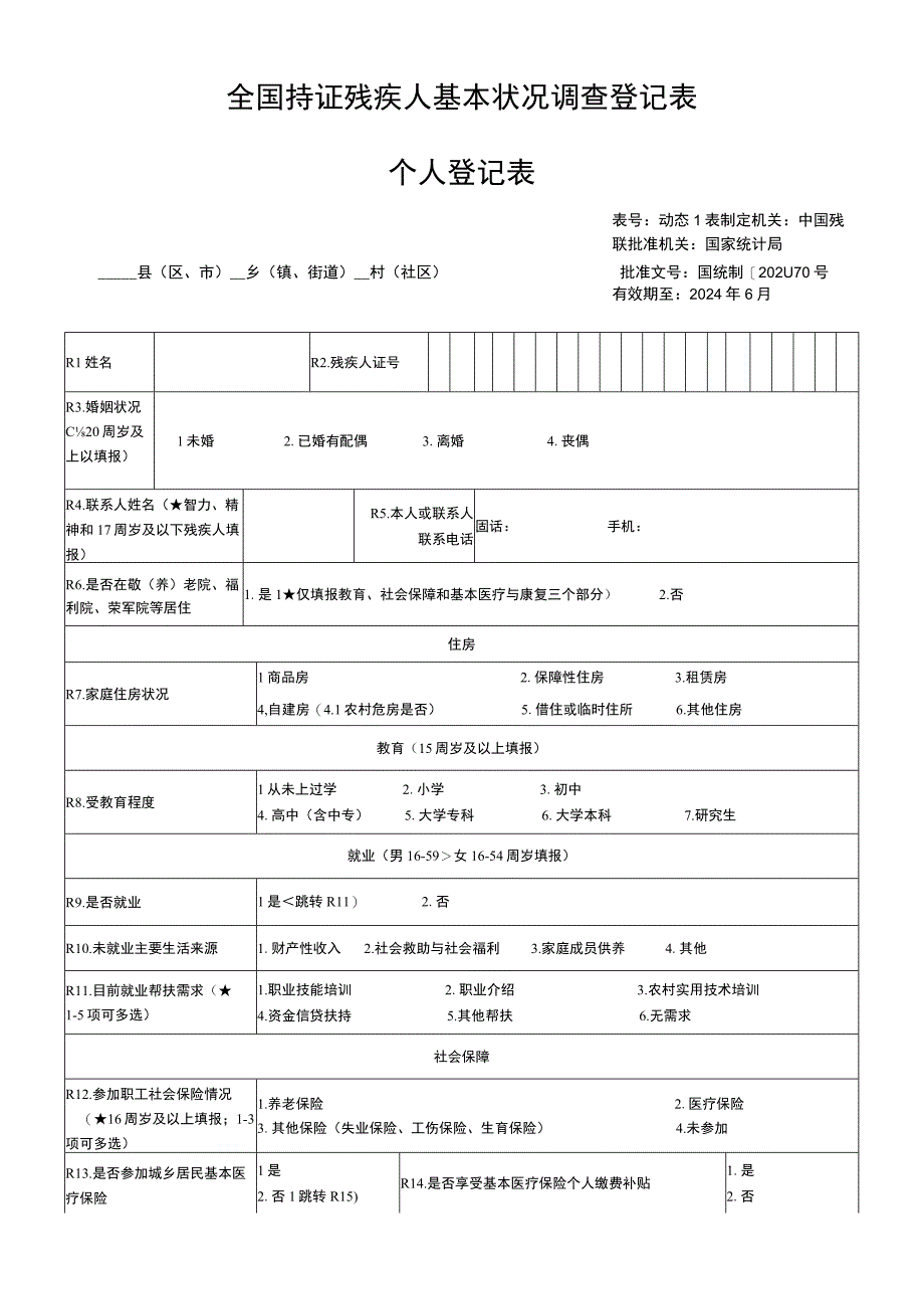 全国持证残疾人基本状况调查登记表(模板).docx_第1页