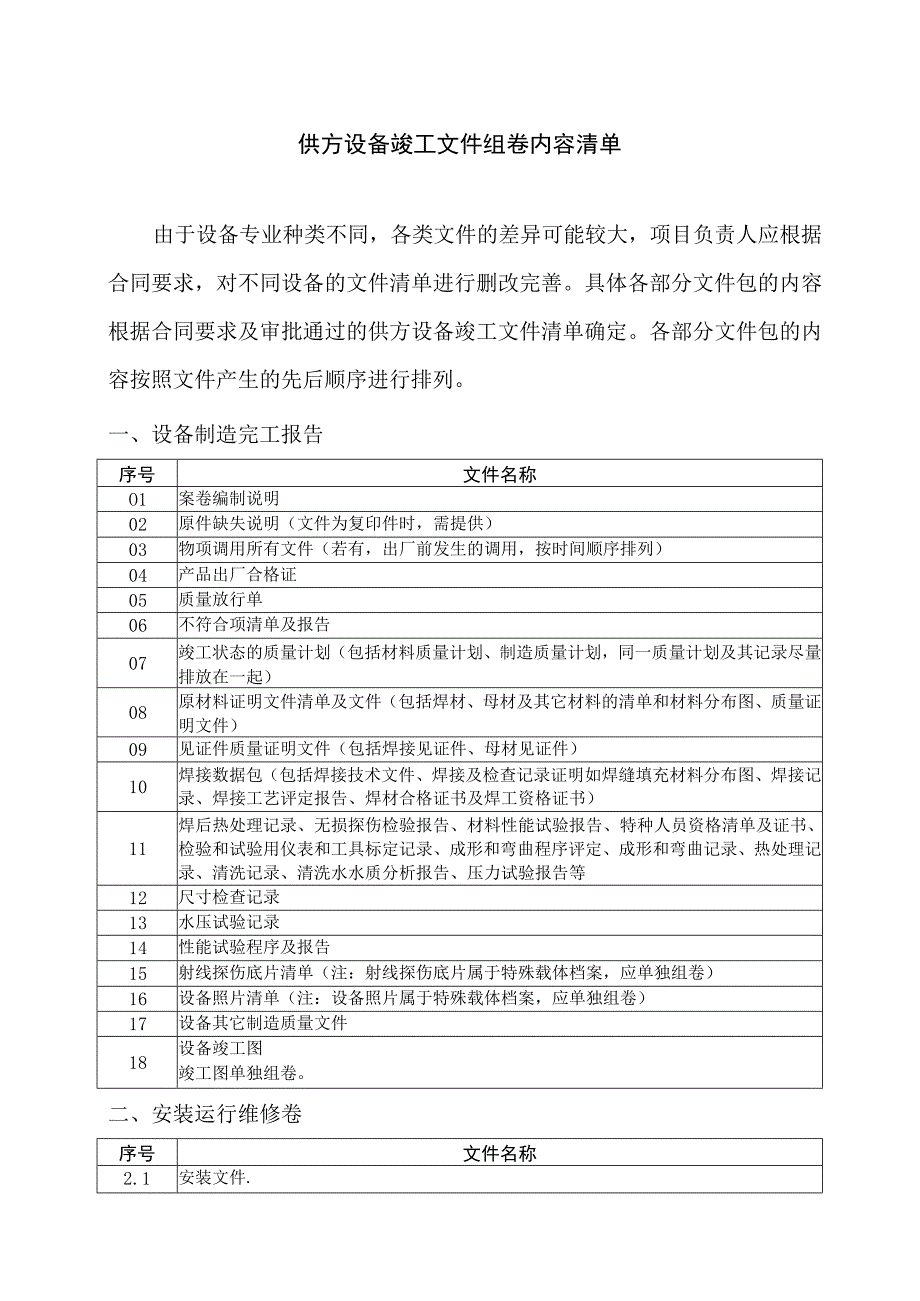 XX设备竣工文件组卷内容清单（2023年）.docx_第1页