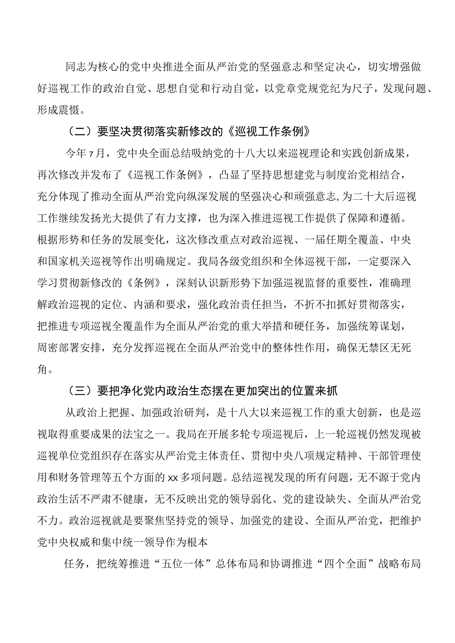 2023年度巡视整改及警示教育专题民主生活会巡视巡查整改集体学习会上的发言提纲10篇.docx_第2页