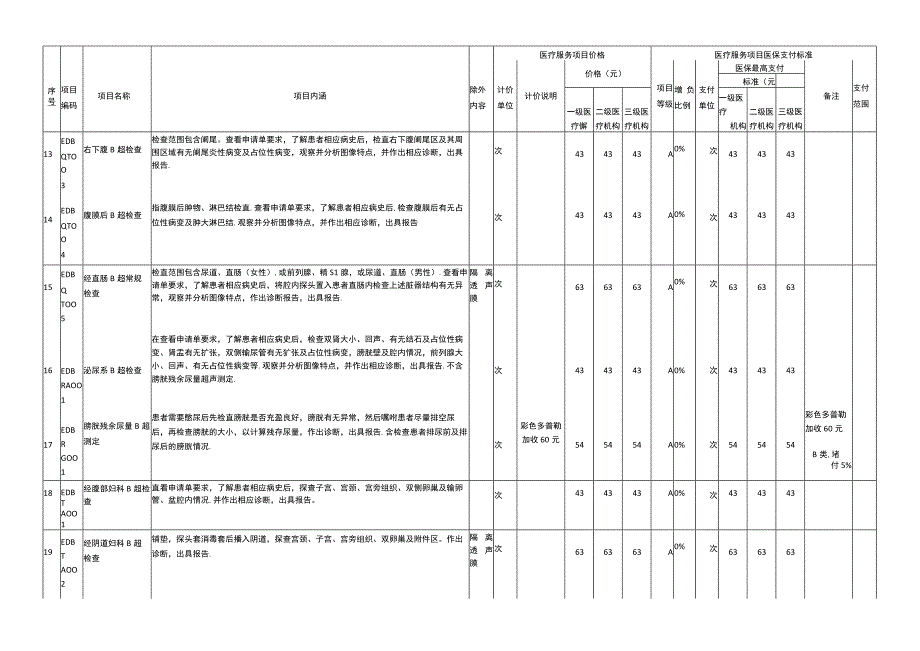 2023天津市超声诊断类医疗服务项目价格和医保支付标准表.docx_第3页