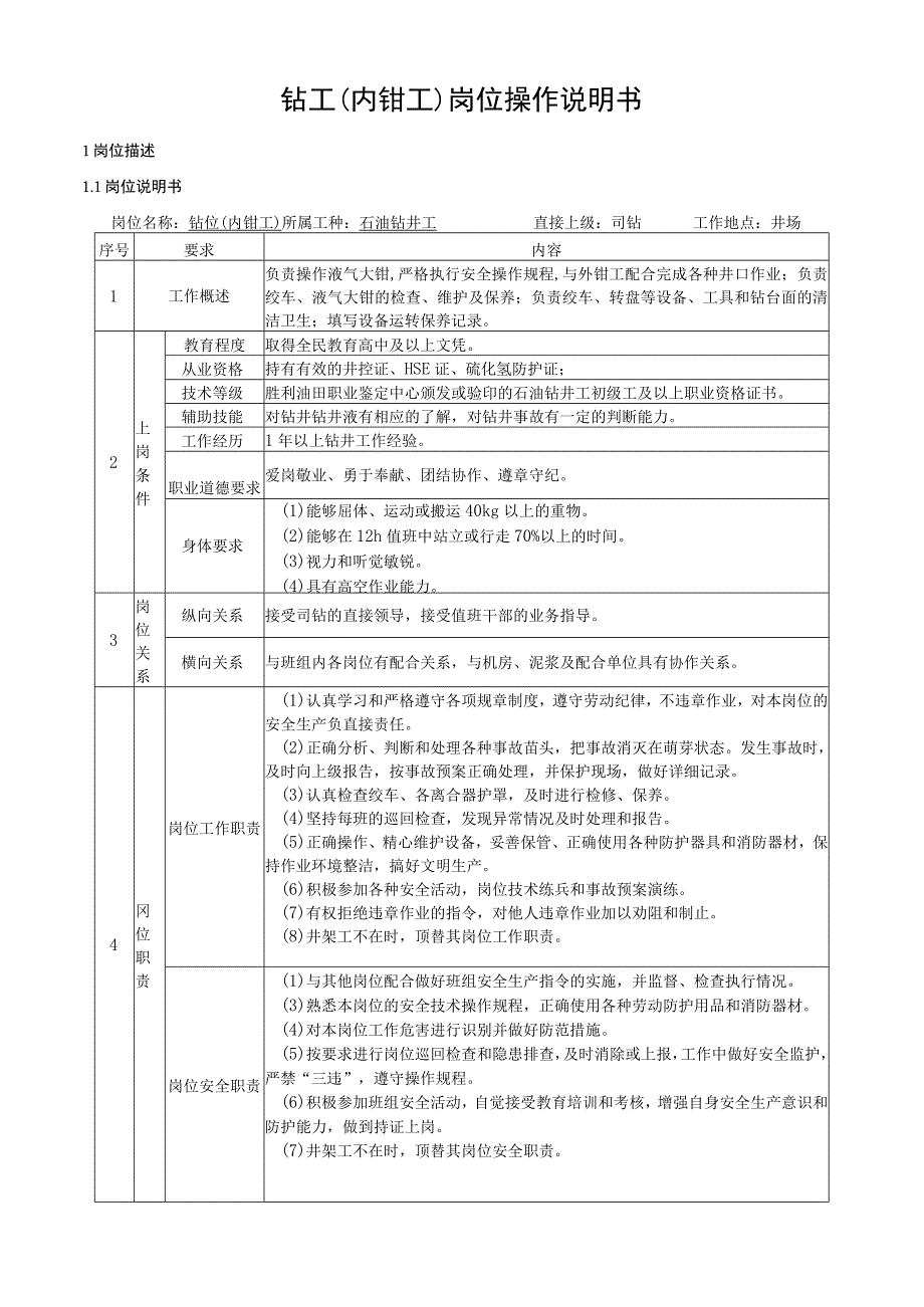 钻工（内钳工）岗位操作说明书.docx_第1页