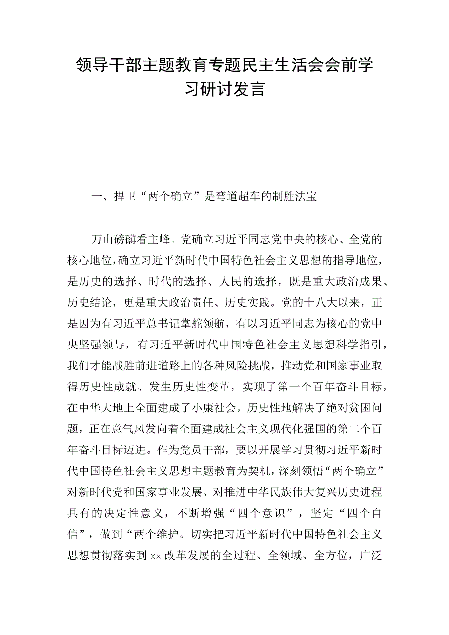 领导干部主题教育专题民主生活会会前学习研讨发言.docx_第1页