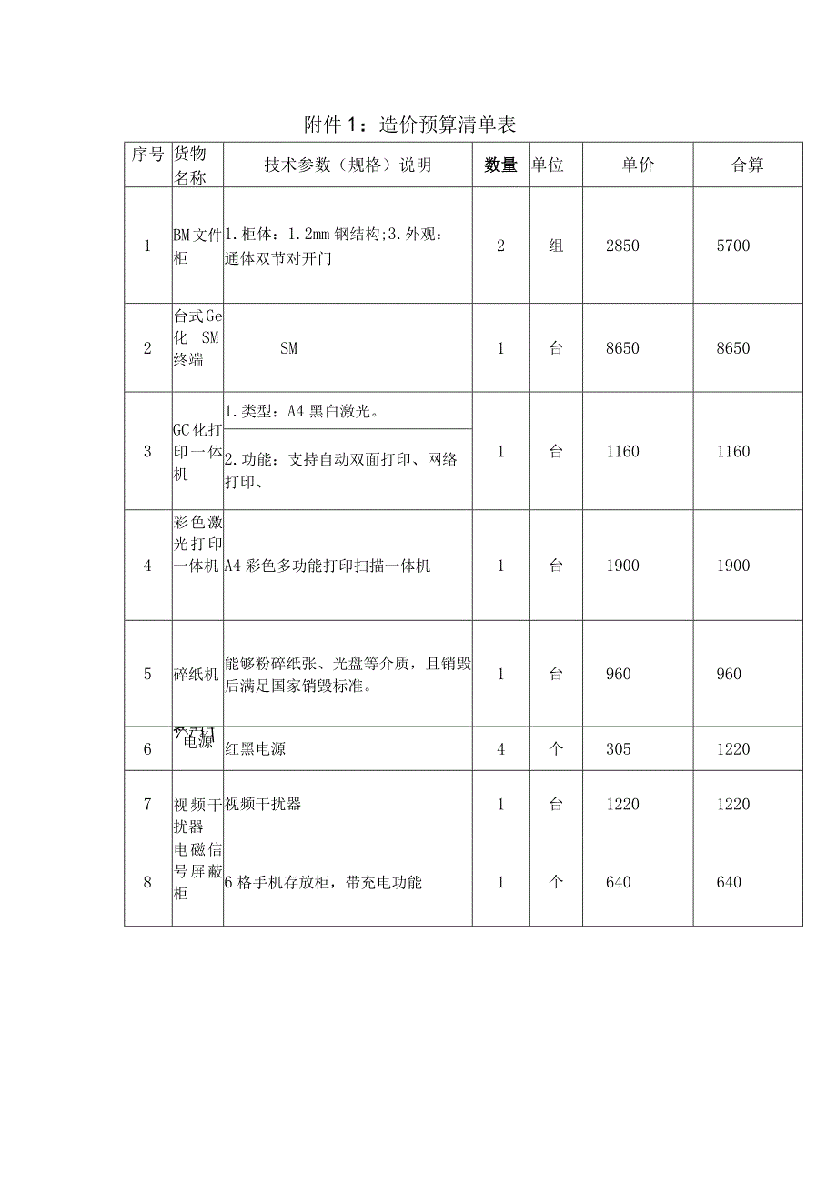 造价预算清单表.docx_第1页