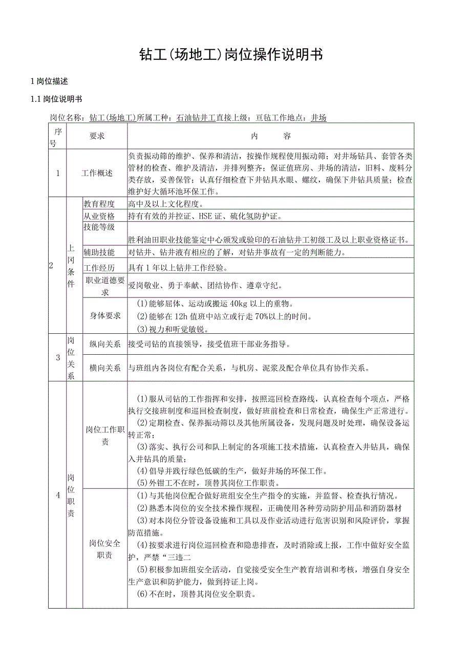 钻工（场地工）岗位操作说明书.docx_第1页