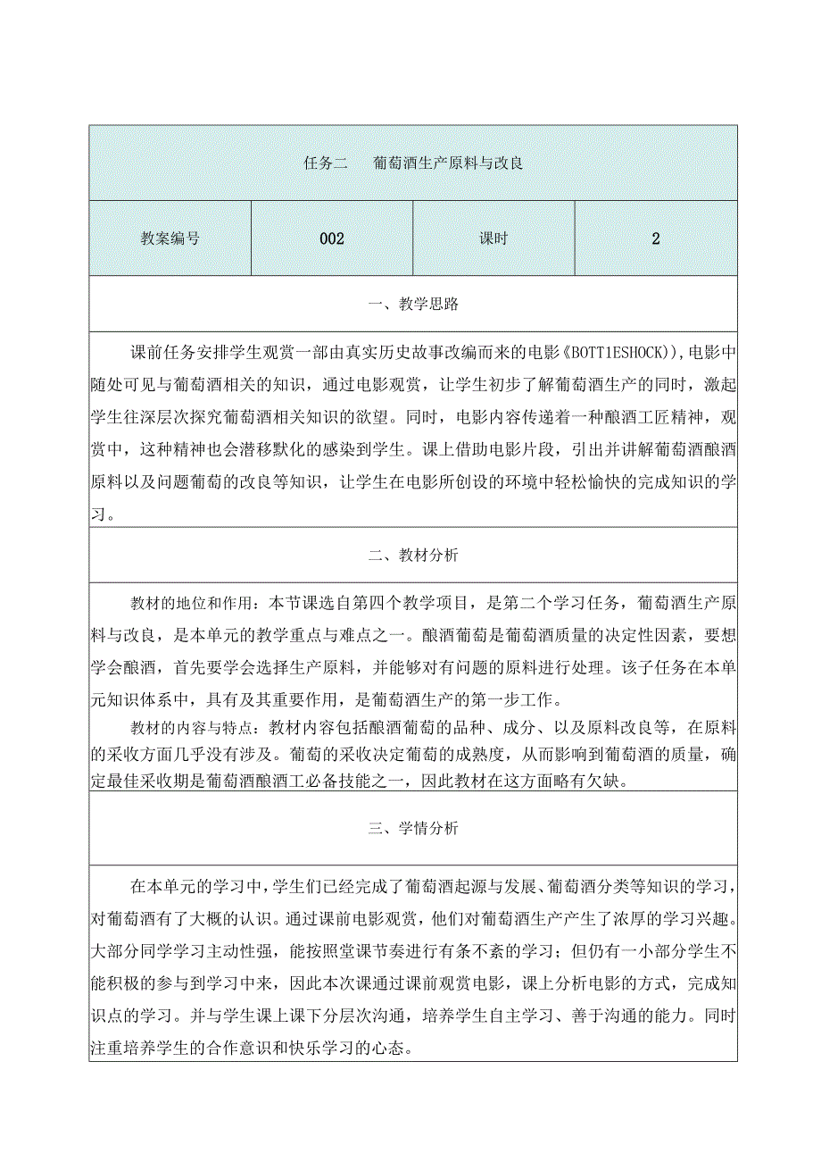 酿造酒生产技术项目四 葡萄酒生产4.2.6《葡萄酒生产原料与改良》教学设计教案.docx_第1页