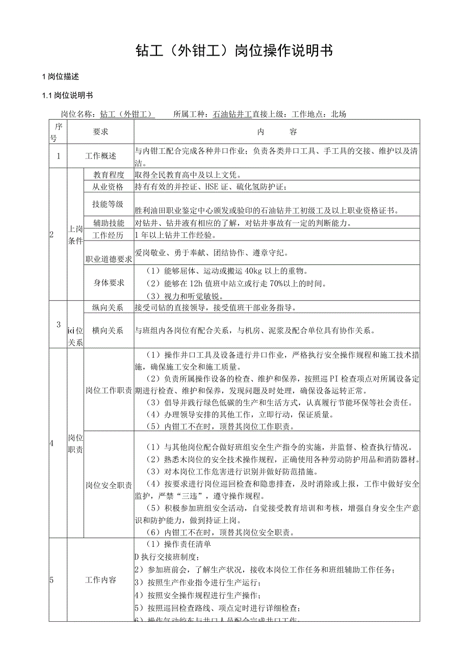 钻工（外钳工）岗位操作说明书.docx_第1页