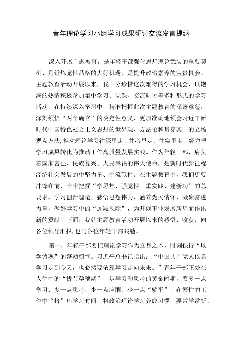 青年干部2023年第二批主题教育学习研讨交流座谈发言提纲和读书班辅导报告共5篇.docx_第2页