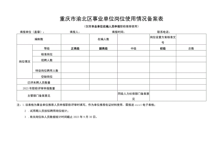 重庆市渝北区事业单位岗位使用情况备案表.docx_第1页