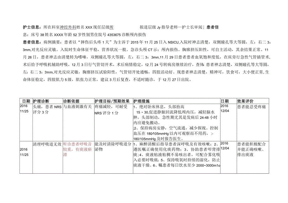 颅内损伤个案护理计划.docx_第1页