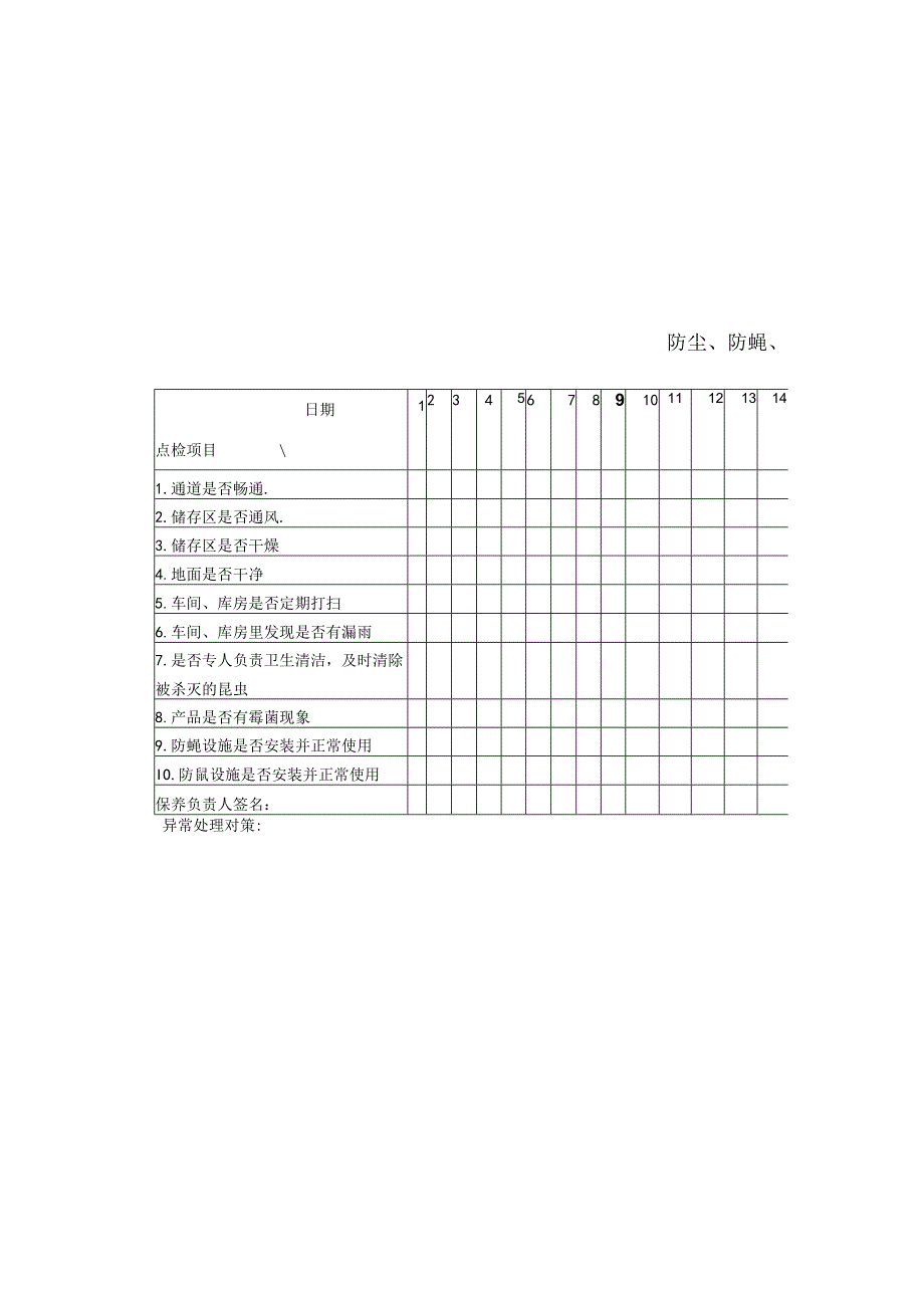 防尘、防蝇、防鼠、防虫情况记录表（标准版）.docx_第2页