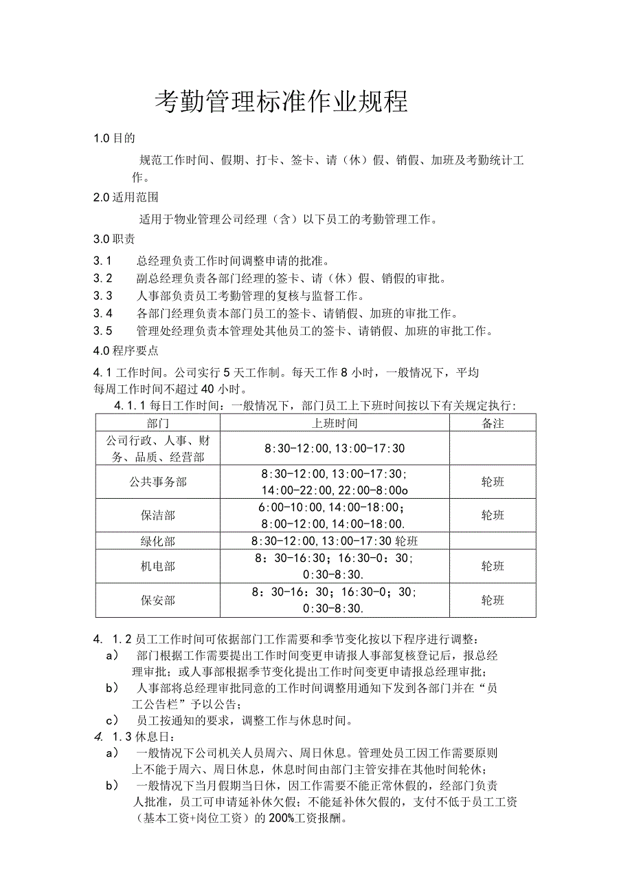 物业公司考勤管理标准作业规程.docx_第1页
