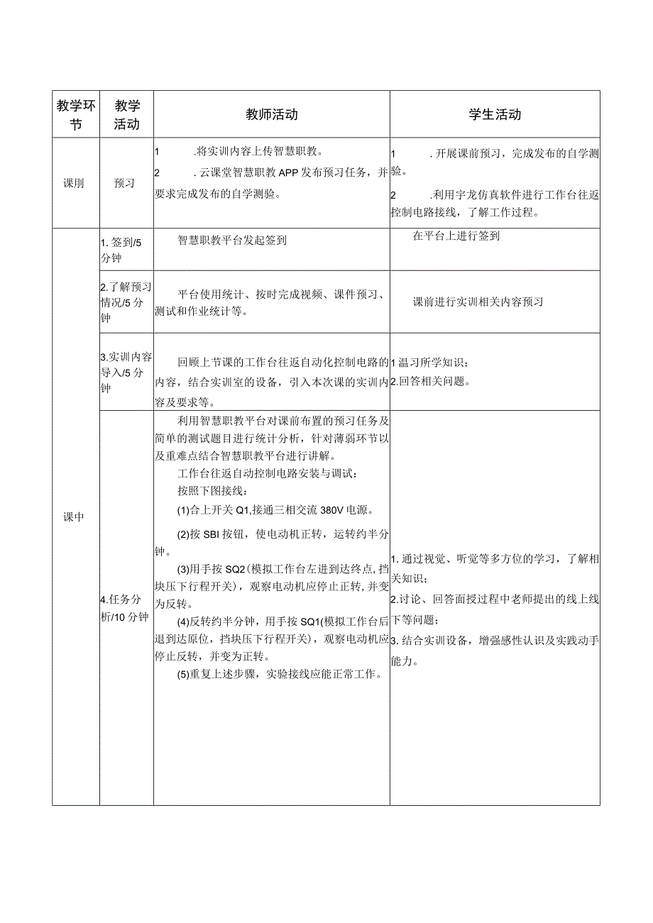 电机与电气控制技术教案-11实训六 工作台往返自动控制电路安装与调试.docx_第2页