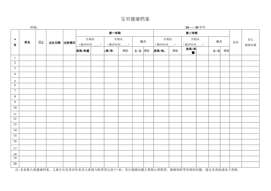 幼儿园幼儿健康档案汇总表.docx_第1页