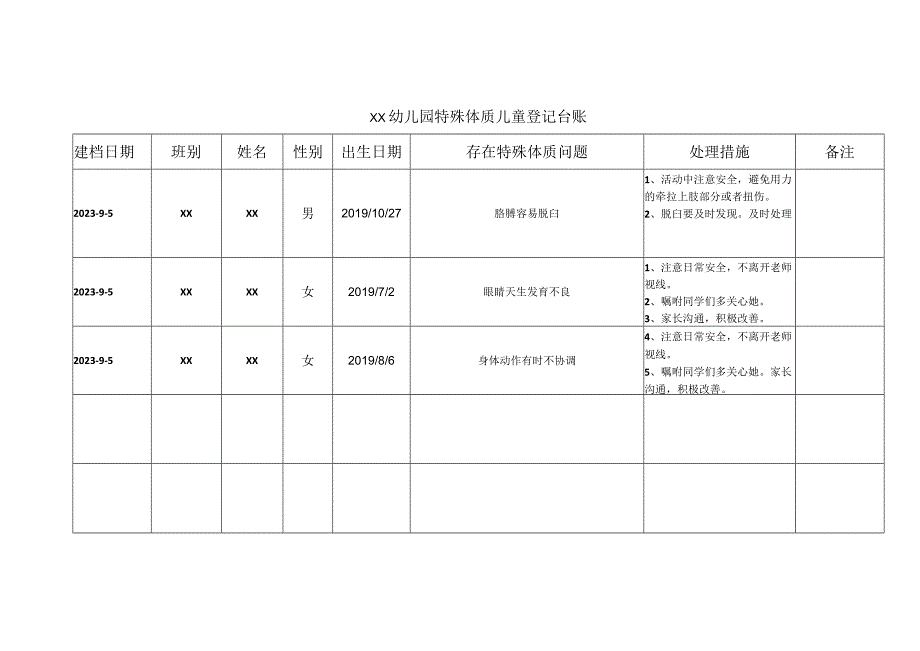 幼儿园特殊体质儿童登记台账.docx_第1页