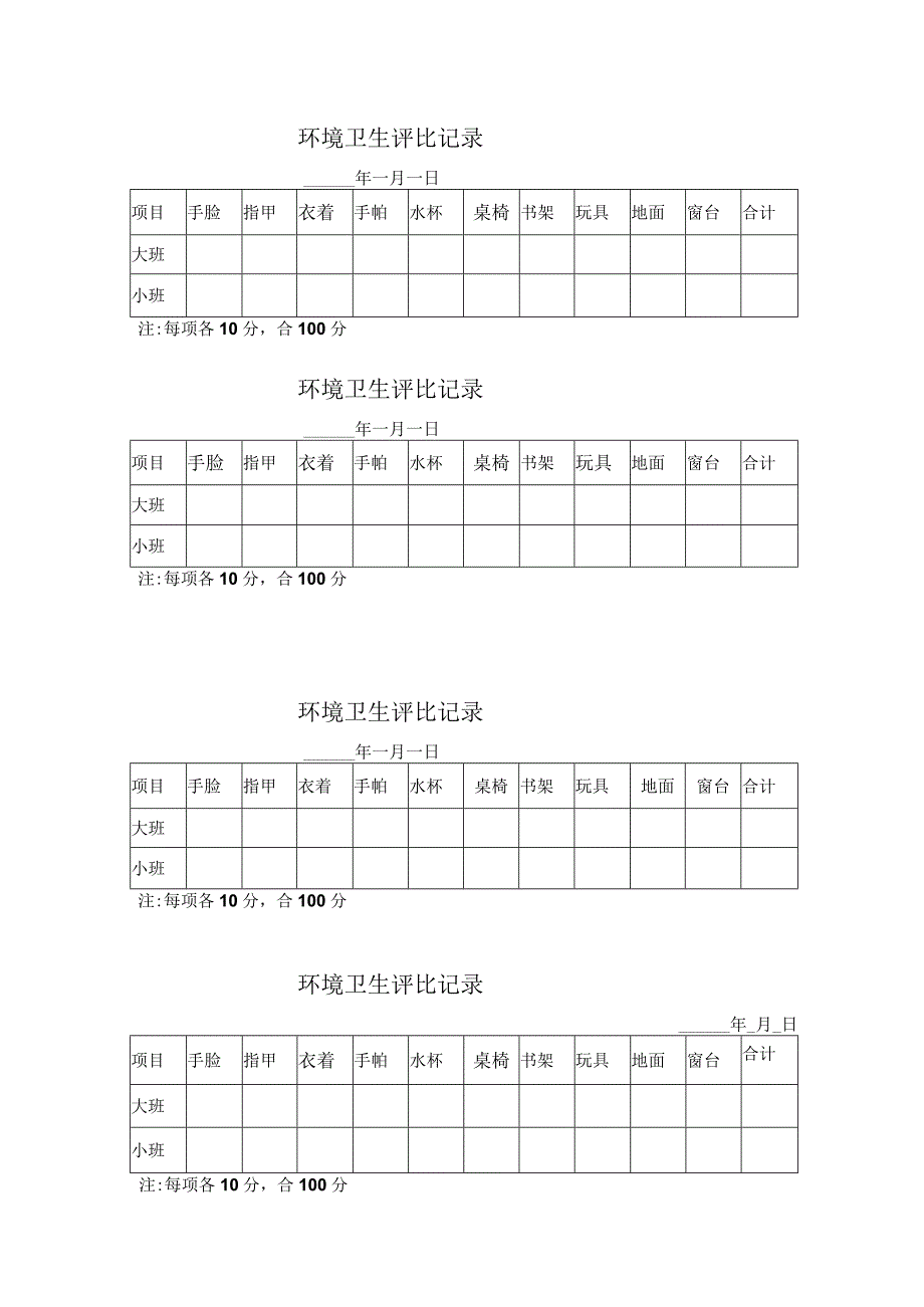 幼儿园幼儿环境卫生评比记录.docx_第1页