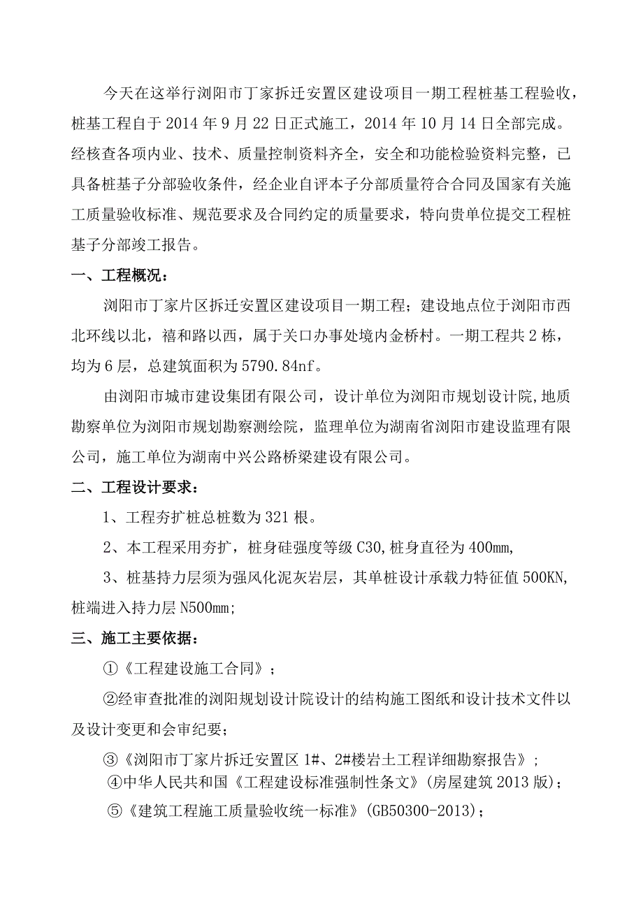 浏阳市丁家片区拆迁安置区建设项目一期工程—桩基竣工验收报告.docx_第2页