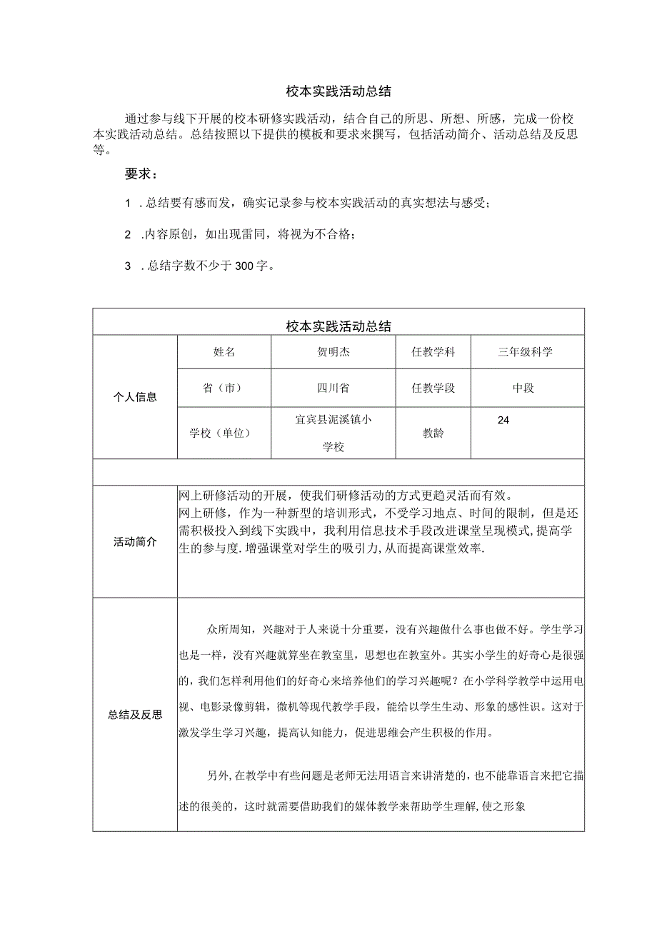 校本实践活动总结 ,2015年国培.docx_第1页