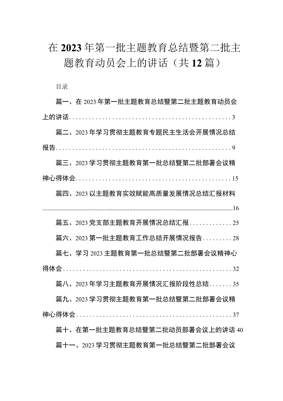 在2023年第一批主题教育总结暨第二批主题教育动员会上的讲话（共12篇）.docx_第1页