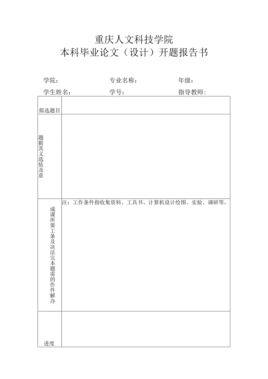 重庆人文科技学院本科毕业论文设计开题报告书.docx_第1页