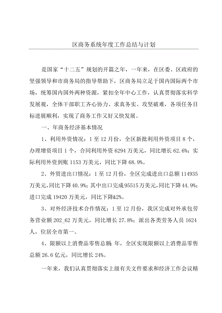 区商务系统年度工作总结与计划.docx_第1页