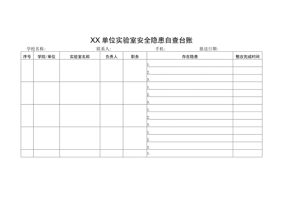 ＸＸ单位实验室安全隐患自查台账.docx_第1页