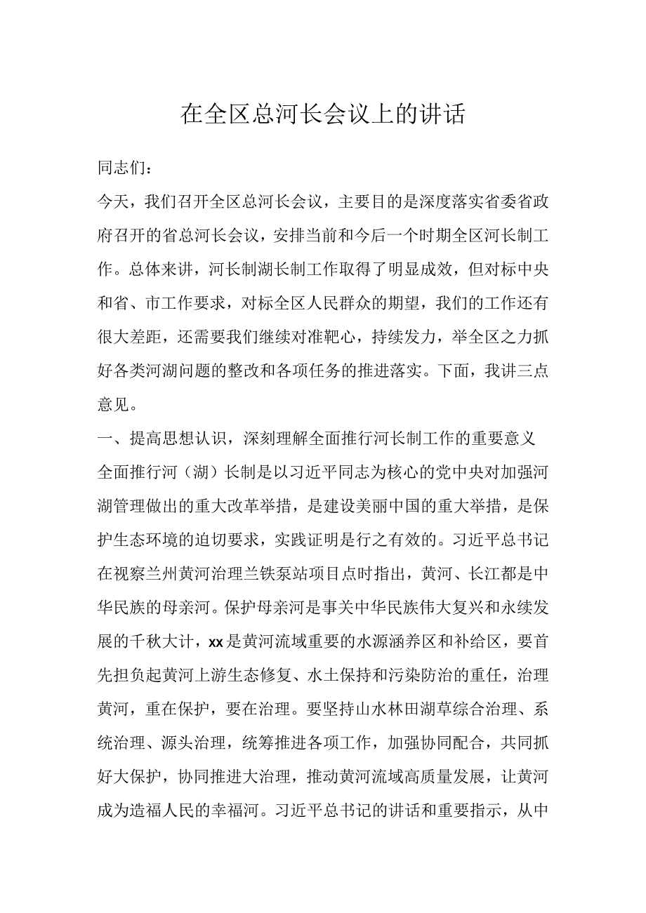 在全区总河长会议上的讲话 (1).docx_第1页